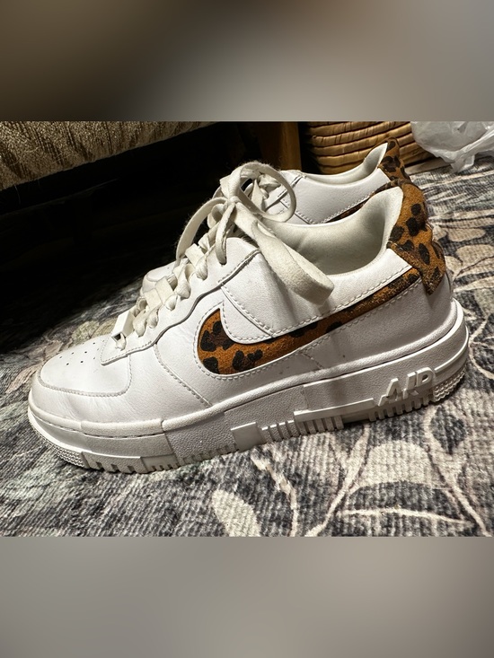 Nike Shoes - Nike White Sneakers with Leopard Swoosh and Heel Accent airforce